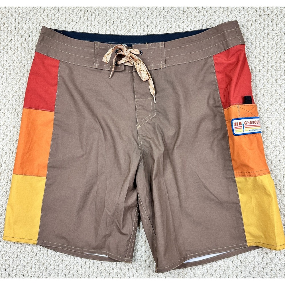 Howler Brothers Board Shorts Mens 32 Brown Colorblock Swim Trunks HB Chargers